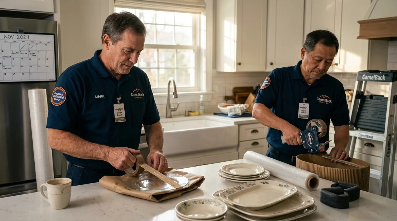 Professional crew packing kitchen dishware in Louisville, GA